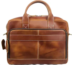 16" Full Grain Leather Briefcase Laptop Bag Shoulder Messenger Bag Classic Handbag for Business or Travel