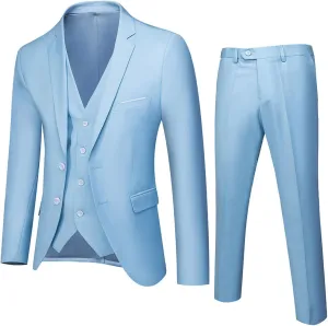 3 Piece Suit Men Slim Fit - Mens 2 Button Solid Formal Blazer Jacket Vest Pants Suits Wedding Business Set
