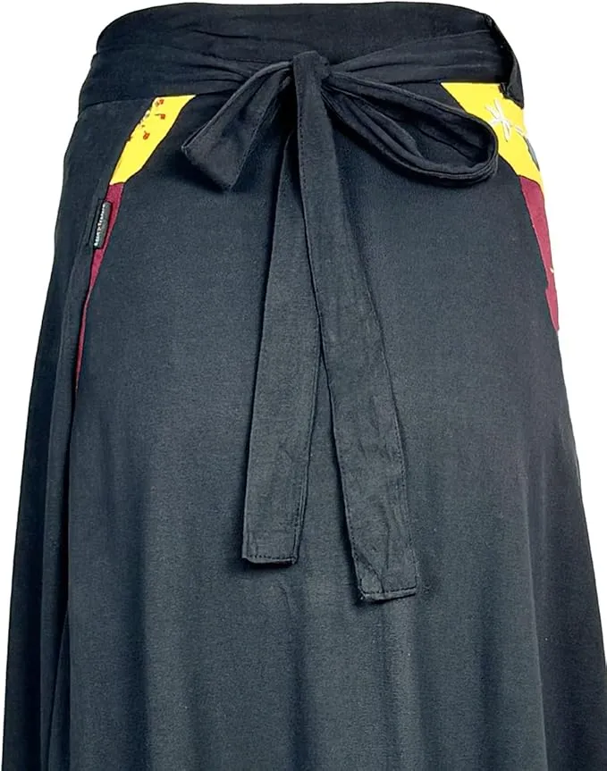 406 Skt Rib Knit Cotton Stripe Patched Bohemian Adjustable Wrapper Skirt Maxi