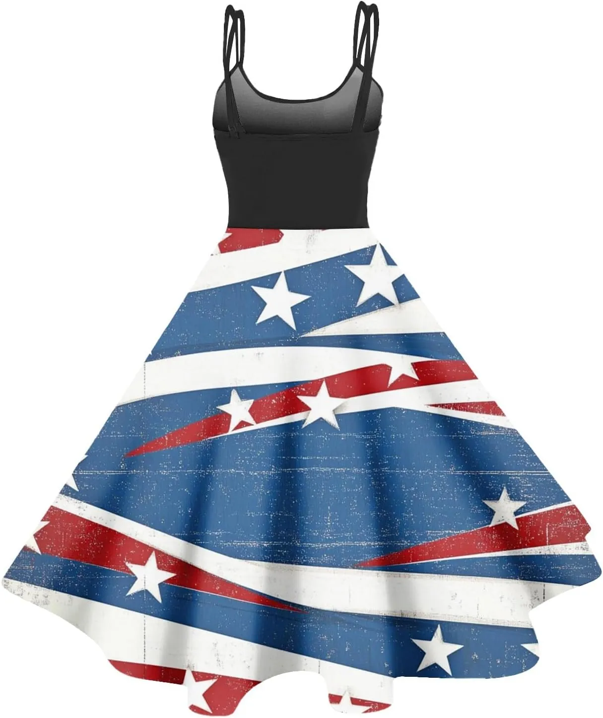 4Th of July Dress for Women Midi Red White and Blue Dresses Spaghetti Strap USA Flag Dress Holiday Festival Dresses