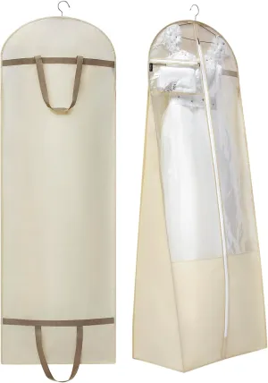 70" Bridal Wedding Dress Bag for Long Gowns Travel Garment Bag for Prom Evening Dress Petticoat With 15.7" Gusset (BEIGE)