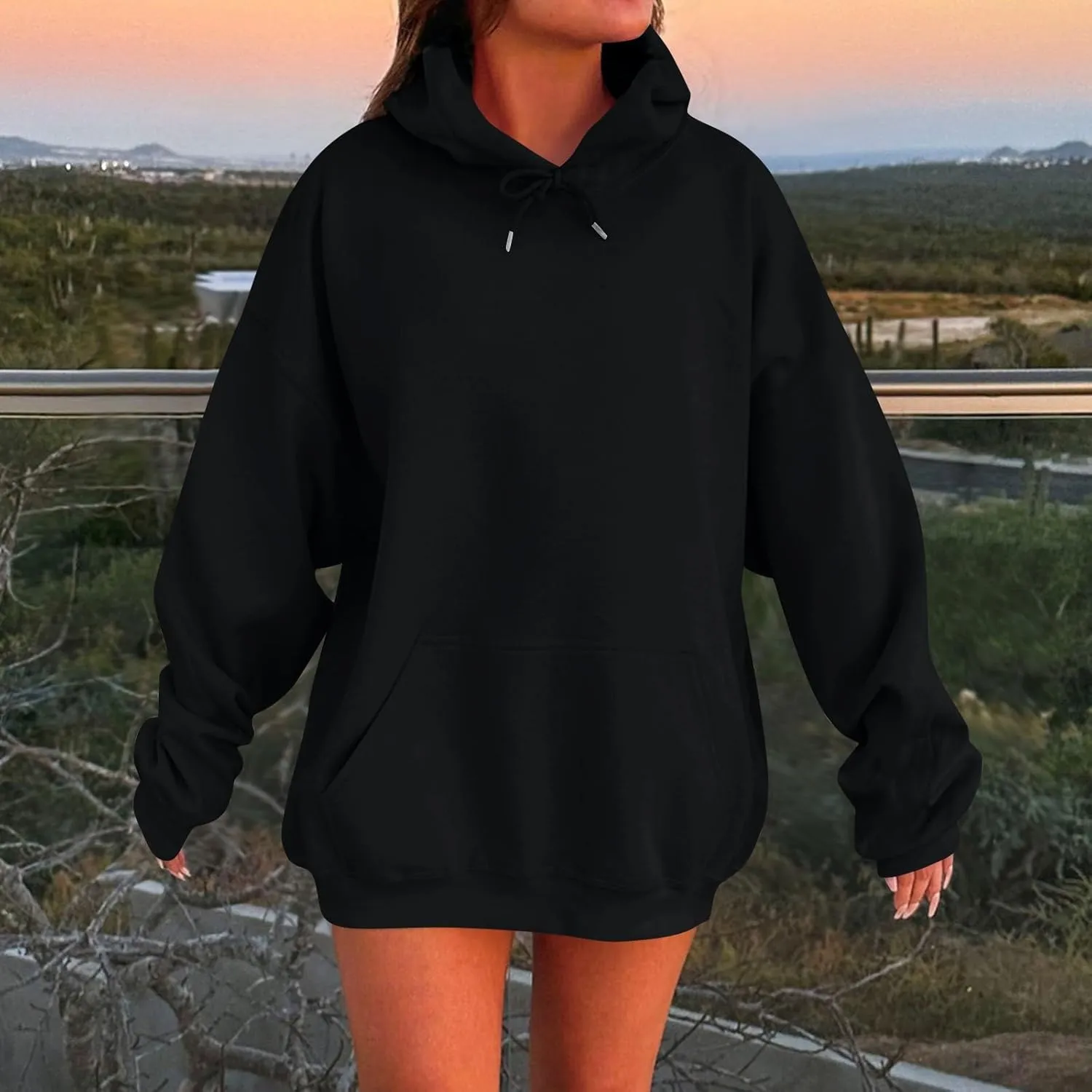ADHOWBEW Womens Hoodies 2024 Fashion Oversized Drop Shoulder Long Sleeve Drawstring Sweatshirt Pullover with Pockets