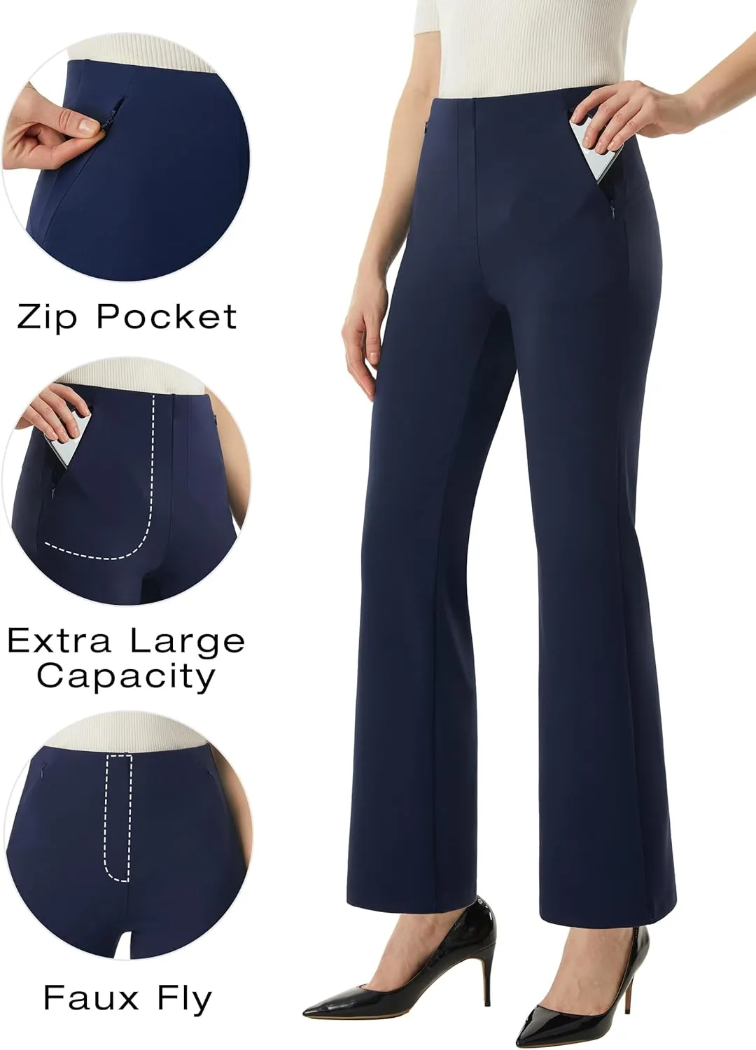 AFITNE Womens Yoga Dress Pants High Waisted Stretchy Straight Leg Business Casual Pants with Pockets Pull On Work Slacks