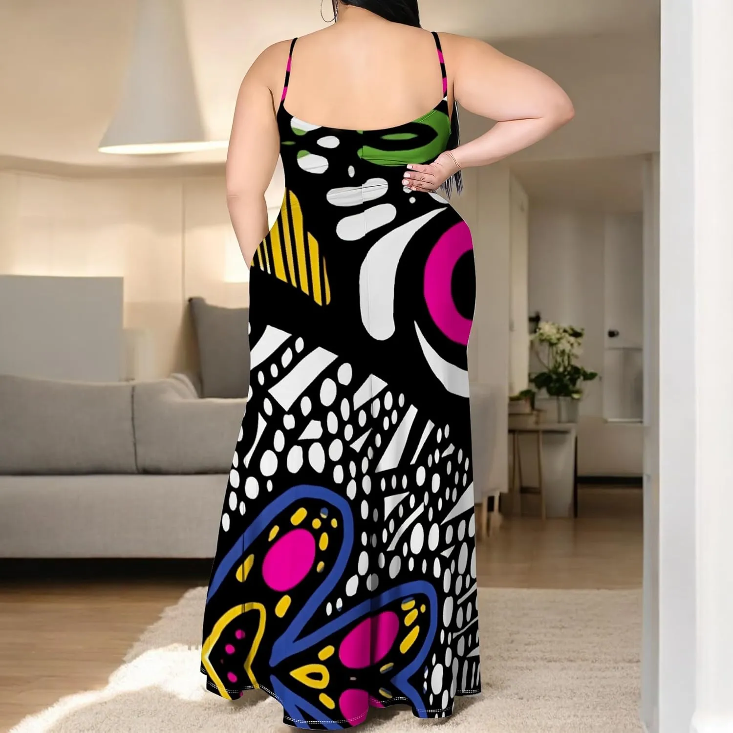 African Print Plus Size Womens Maxi Dress Summer Casual Sleeveless Beach Sundress Sexy Spaghetti Strap Side Split Long Dress
