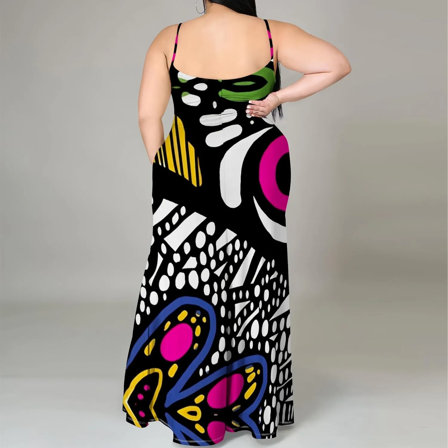 African Print Plus Size Womens Maxi Dress Summer Casual Sleeveless Beach Sundress Sexy Spaghetti Strap Side Split Long Dress