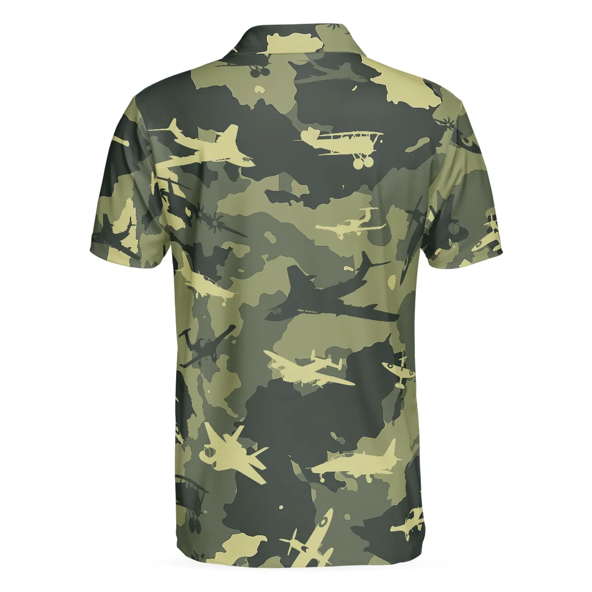Aircraft Green Camouflage Short Sleeve Polo Shirt, Army Polo Shirt, Best Camo Shirt For Men