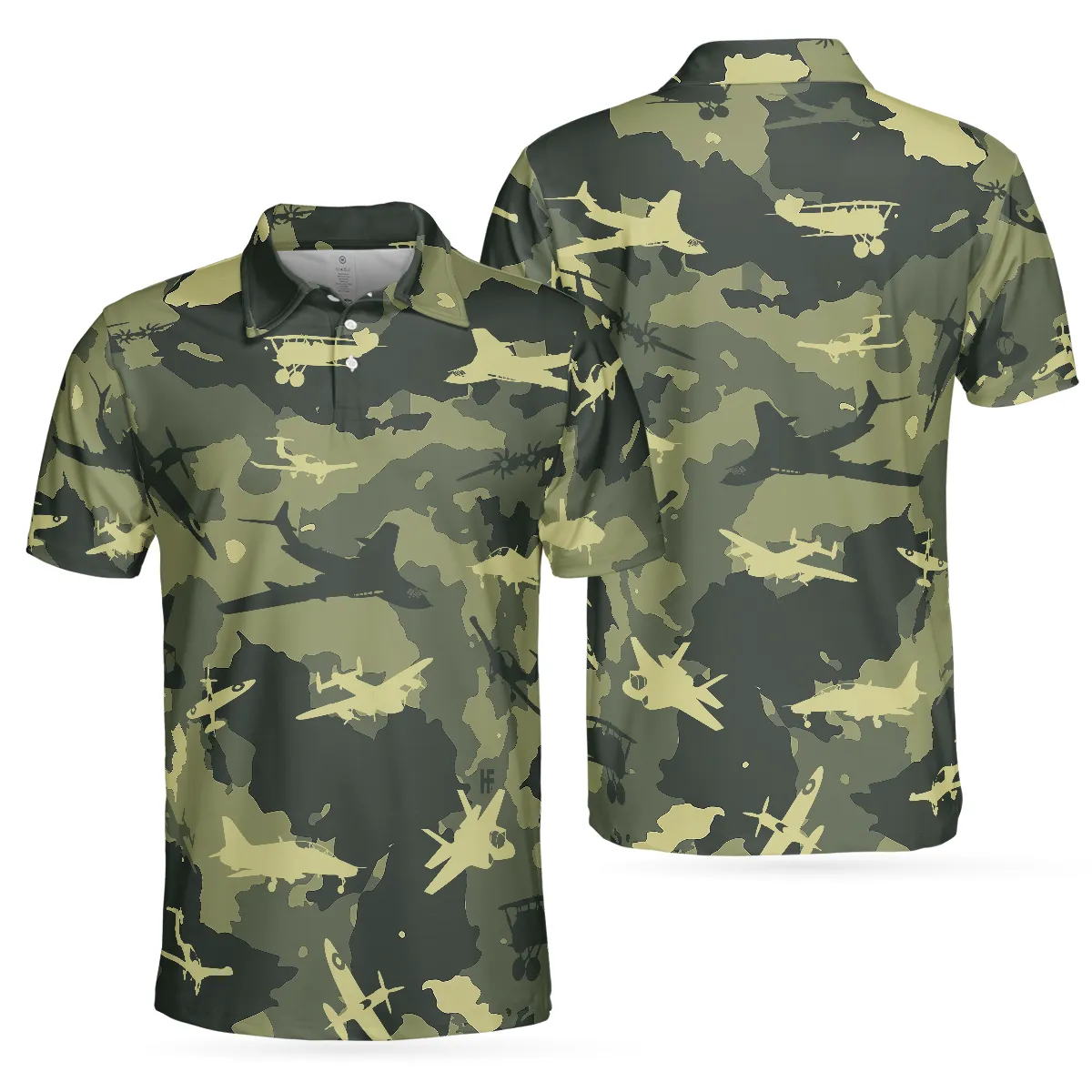 Aircraft Green Camouflage Short Sleeve Polo Shirt, Army Polo Shirt, Best Camo Shirt For Men