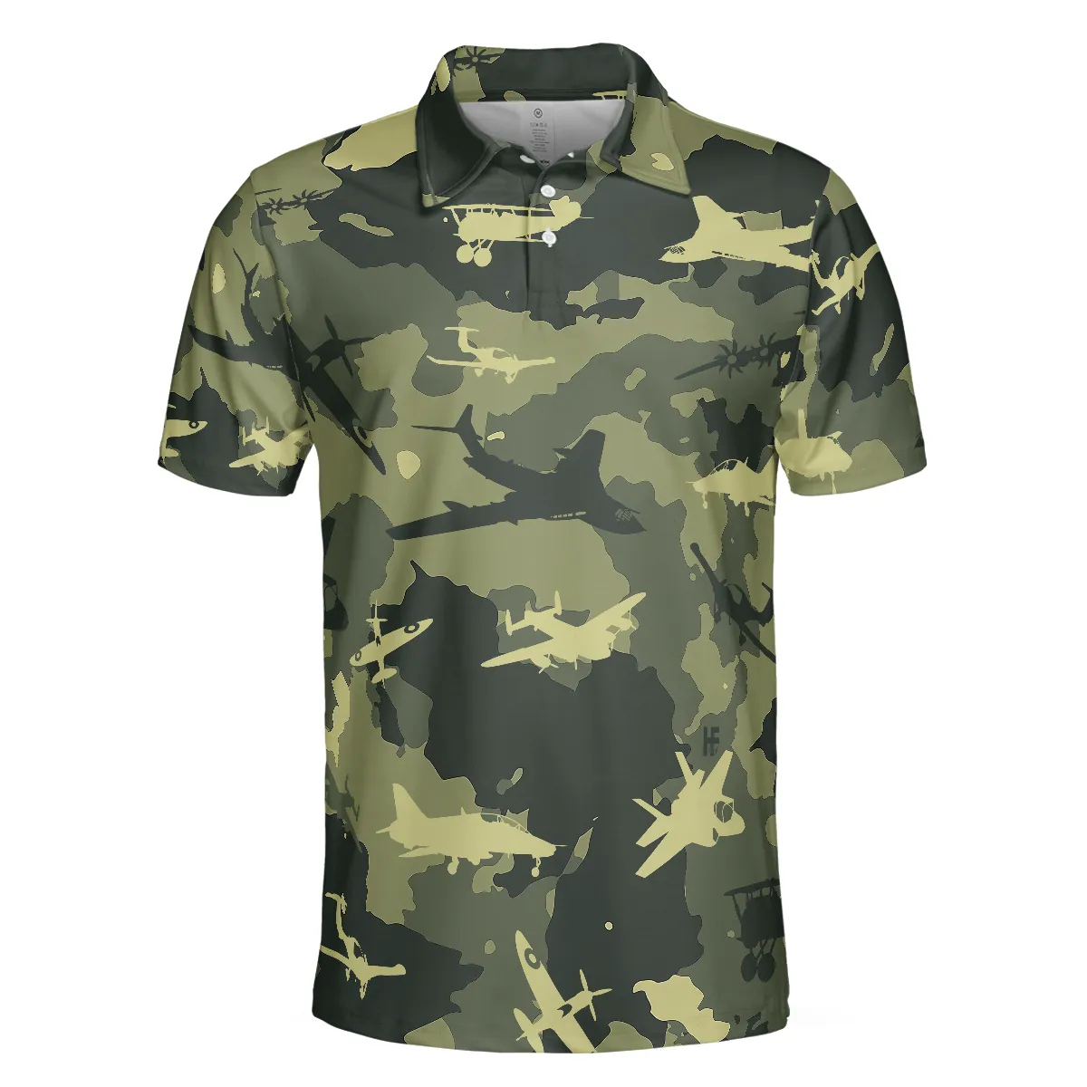Aircraft Green Camouflage Short Sleeve Polo Shirt, Army Polo Shirt, Best Camo Shirt For Men