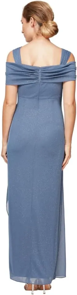 Alex Evenings Women's Long Cold Shoulder Dress, Mother of The Bride, Formal Events, (Petite and Regular Sizes)