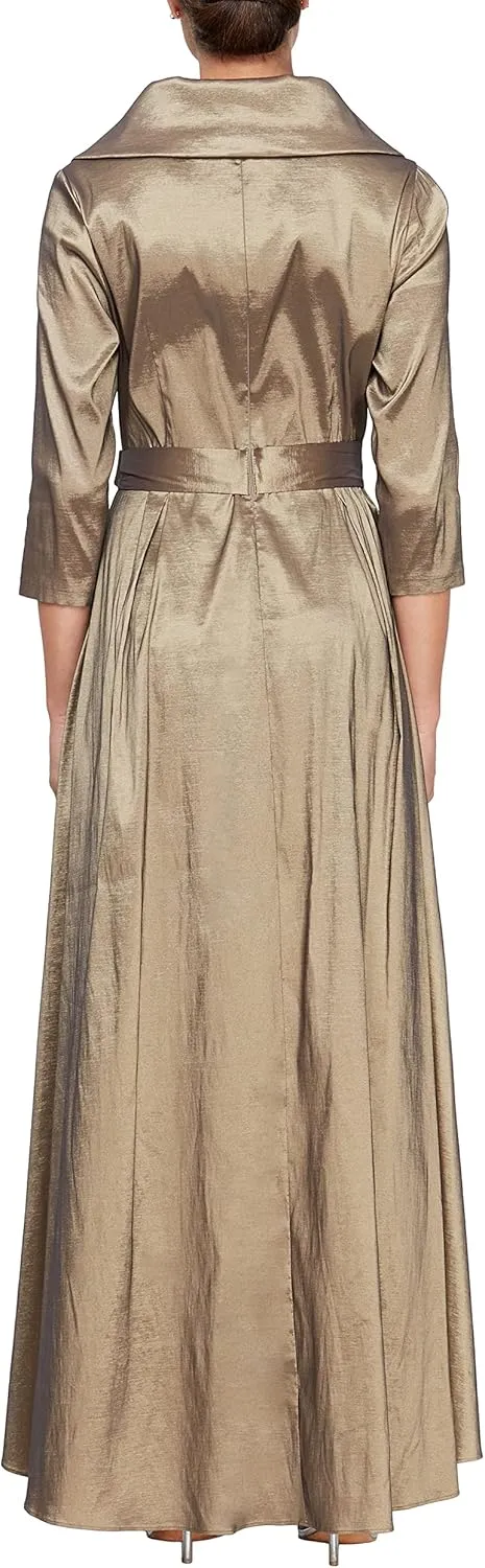 Alex Evenings Women's Portrait Collar Dress with Full Skirt, Pockets, and Tie Belt