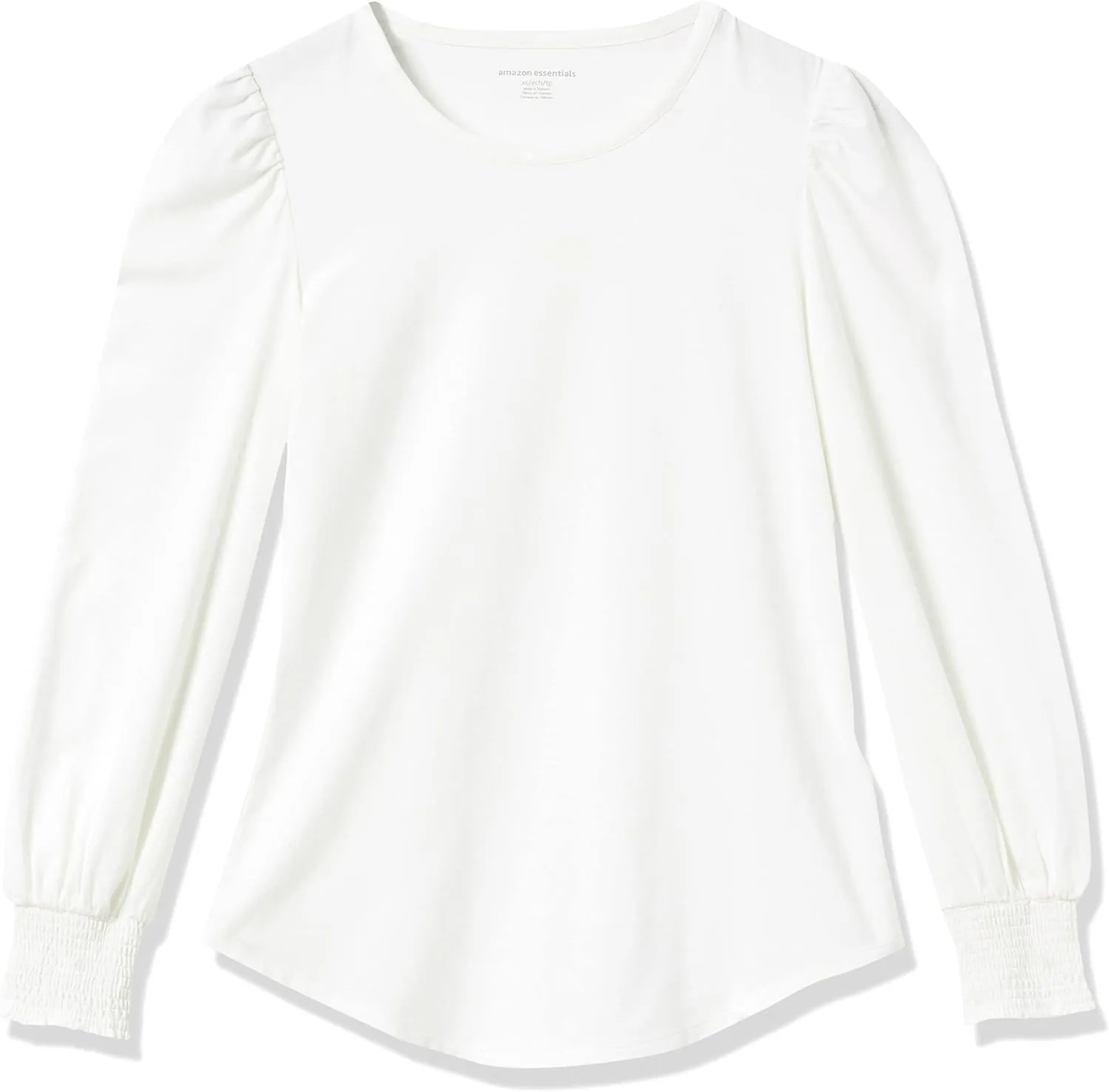 Amazon Essentials Women's Long-Sleeve Crewneck Smocked Cuff T-Shirt