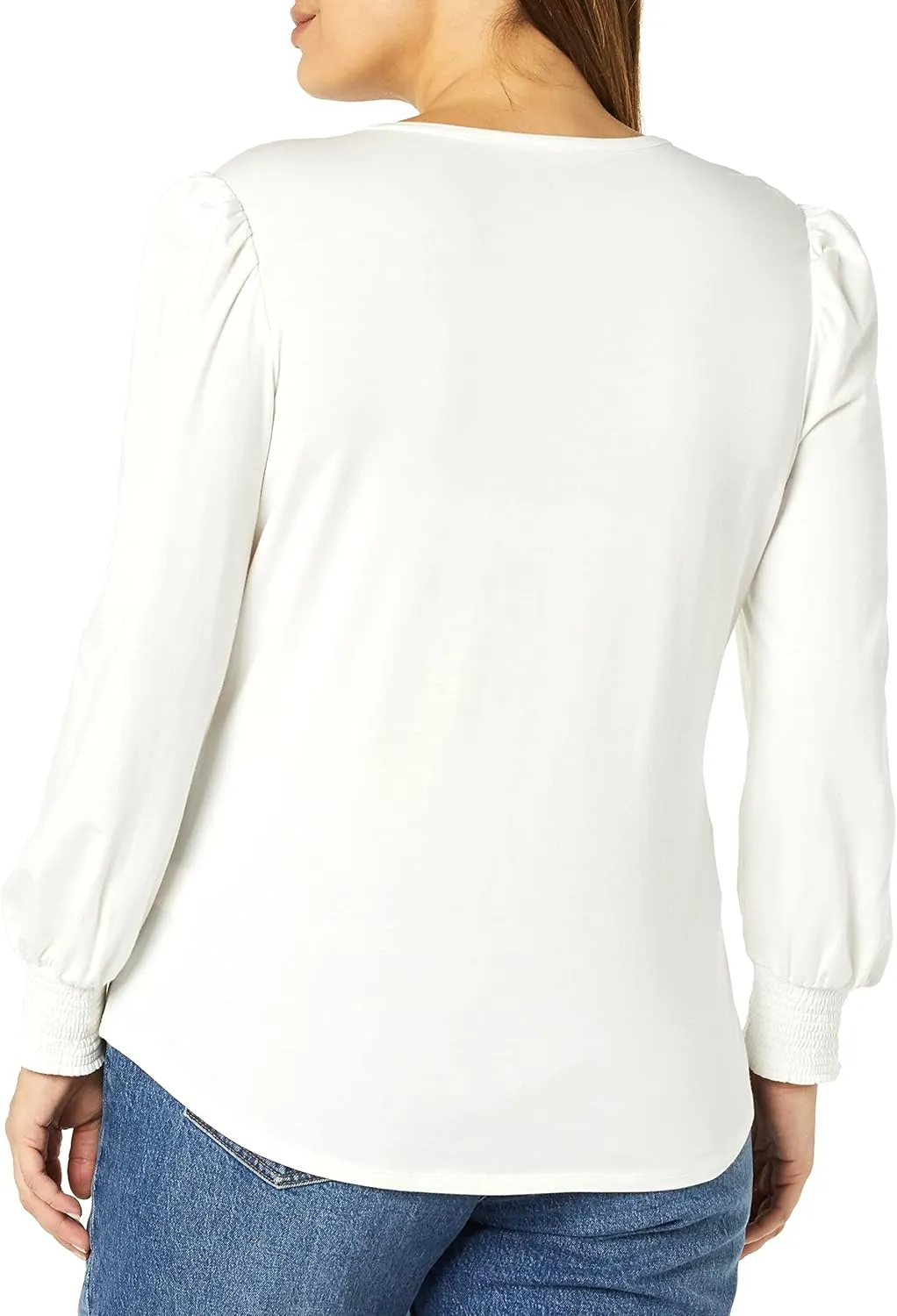 Amazon Essentials Women's Long-Sleeve Crewneck Smocked Cuff T-Shirt