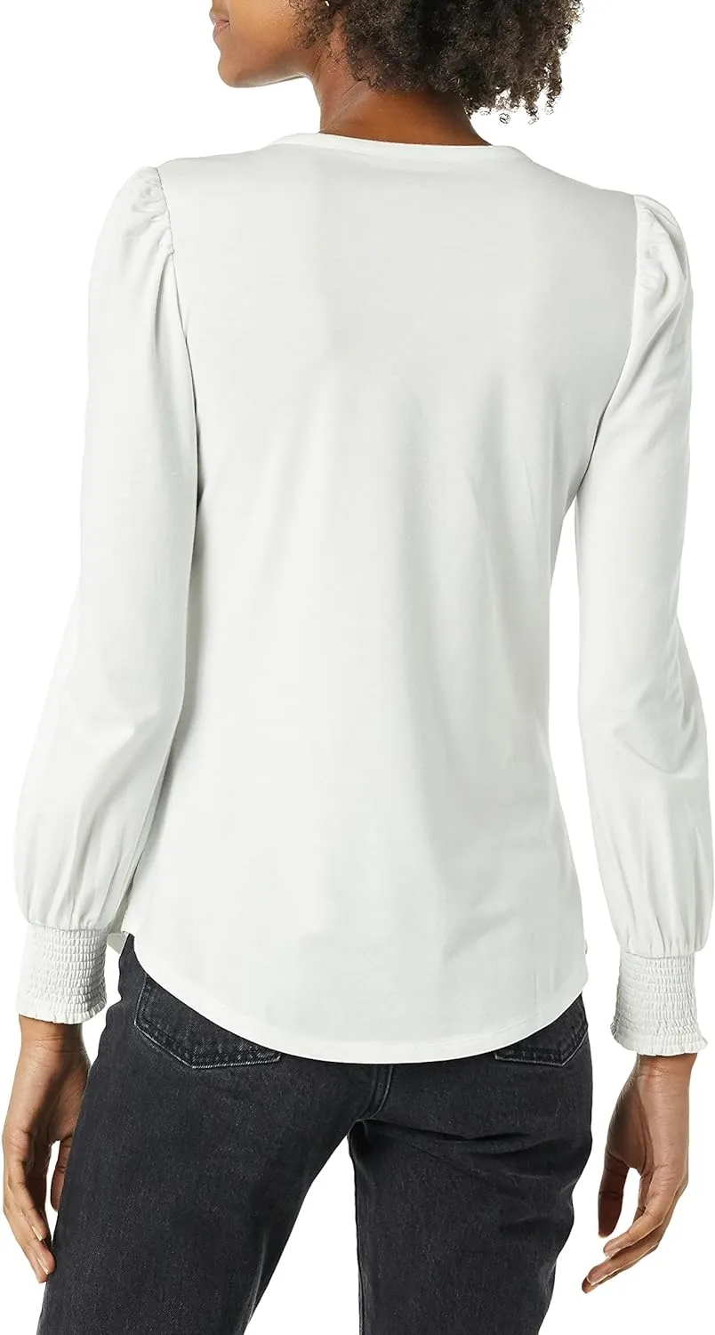 Amazon Essentials Women's Long-Sleeve Crewneck Smocked Cuff T-Shirt