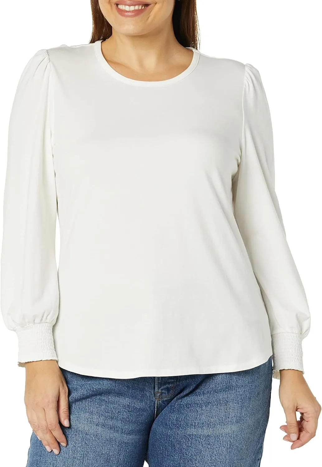 Amazon Essentials Women's Long-Sleeve Crewneck Smocked Cuff T-Shirt