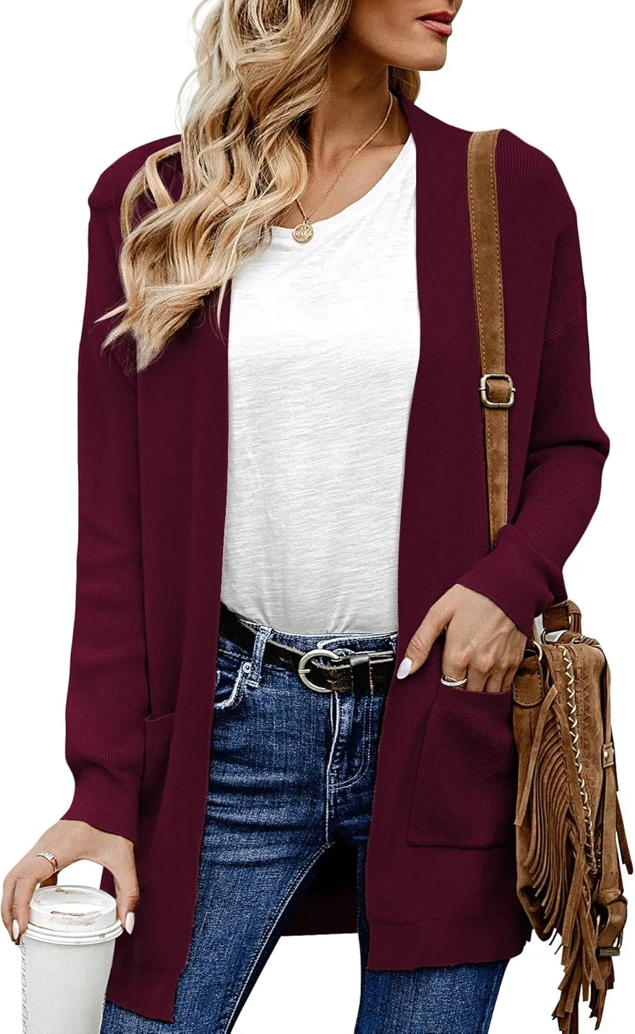 ANIXAY Cardigan Sweaters for Women 2024 Long Sleeve Open Front Knit Outwear Coat Womens Cardigan with Pockets