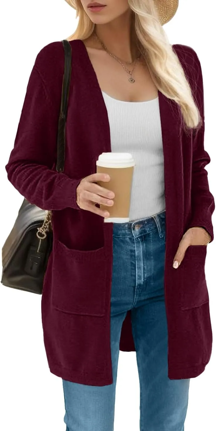 ANIXAY Cardigan Sweaters for Women 2024 Long Sleeve Open Front Knit Outwear Coat Womens Cardigan with Pockets
