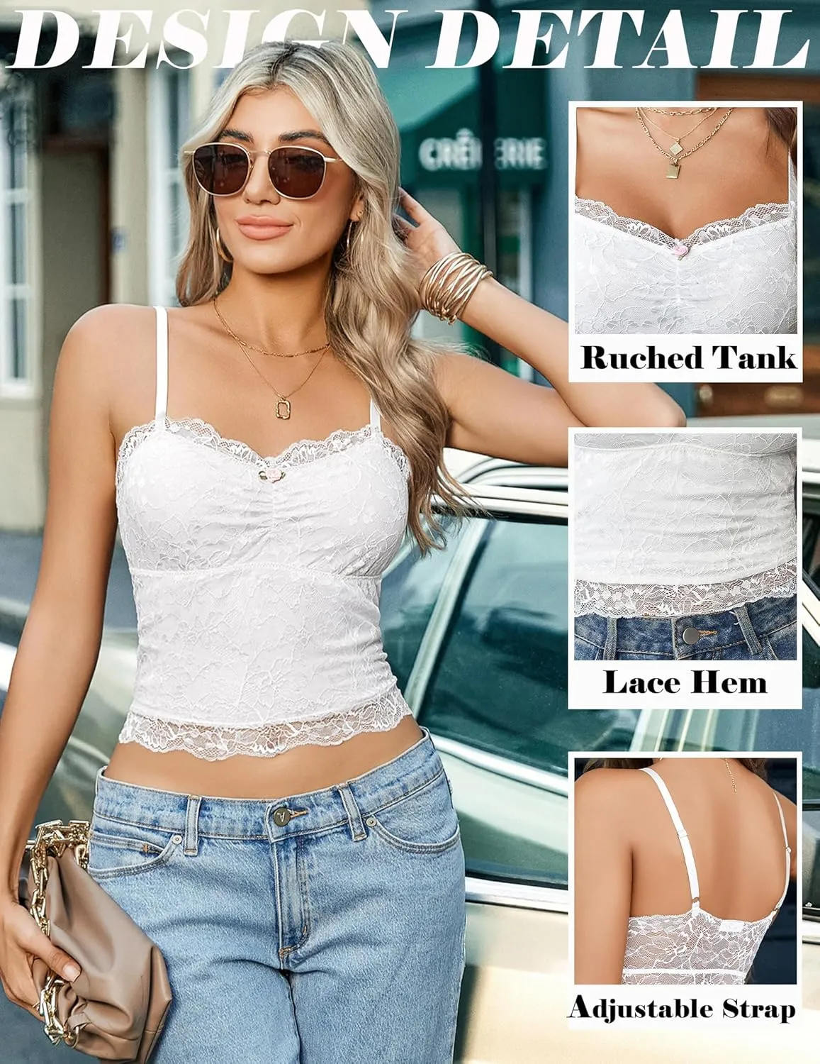 Avidlove Lace Camisole Tops Women Crop Top Ruched Tank Going Out Sexy Spaghetti Strap Cami Bralette