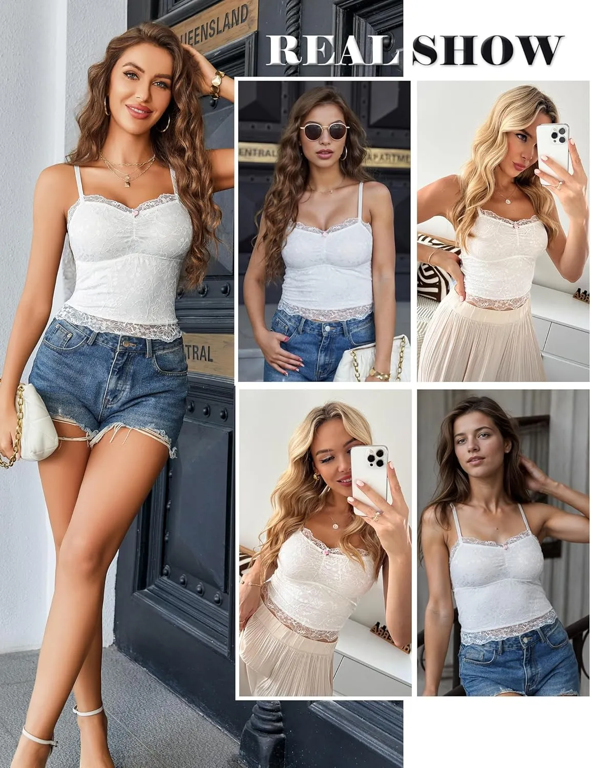 Avidlove Lace Camisole Tops Women Crop Top Ruched Tank Going Out Sexy Spaghetti Strap Cami Bralette