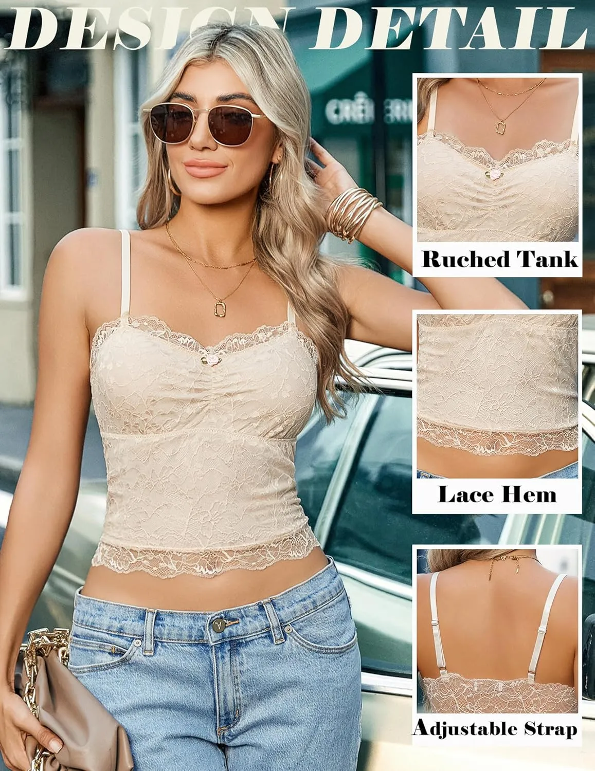 Avidlove Lace Camisole Tops Women Crop Top Ruched Tank Going Out Sexy Spaghetti Strap Cami Bralette