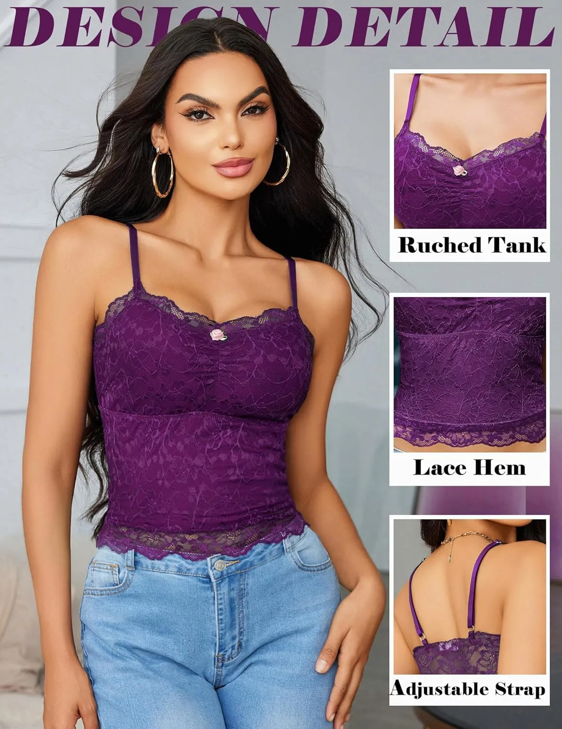 Avidlove Lace Camisole Tops Women Crop Top Ruched Tank Going Out Sexy Spaghetti Strap Cami Bralette