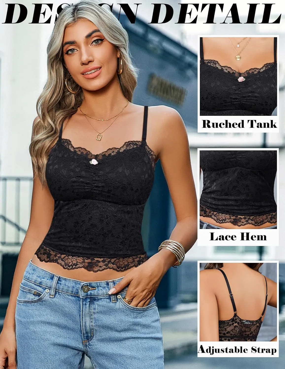 Avidlove Lace Camisole Tops Women Crop Top Ruched Tank Going Out Sexy Spaghetti Strap Cami Bralette