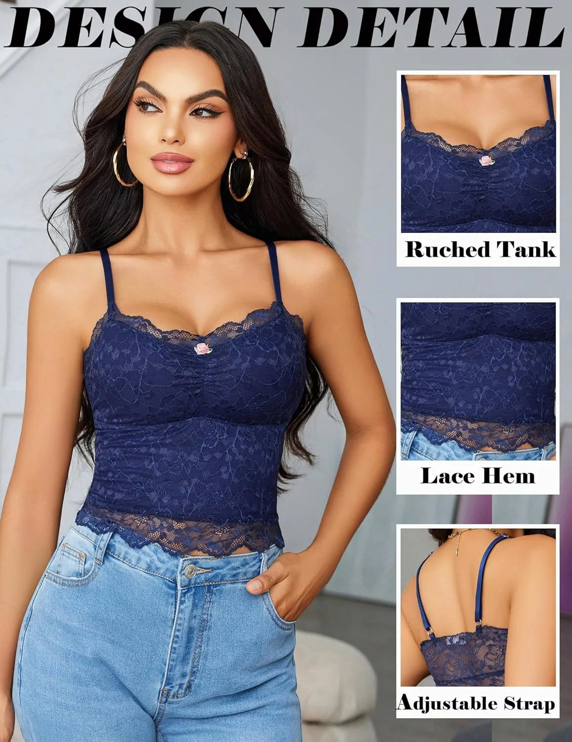 Avidlove Lace Camisole Tops Women Crop Top Ruched Tank Going Out Sexy Spaghetti Strap Cami Bralette