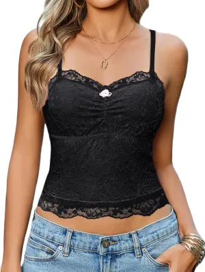 Avidlove Lace Camisole Tops Women Crop Top Ruched Tank Going Out Sexy Spaghetti Strap Cami Bralette