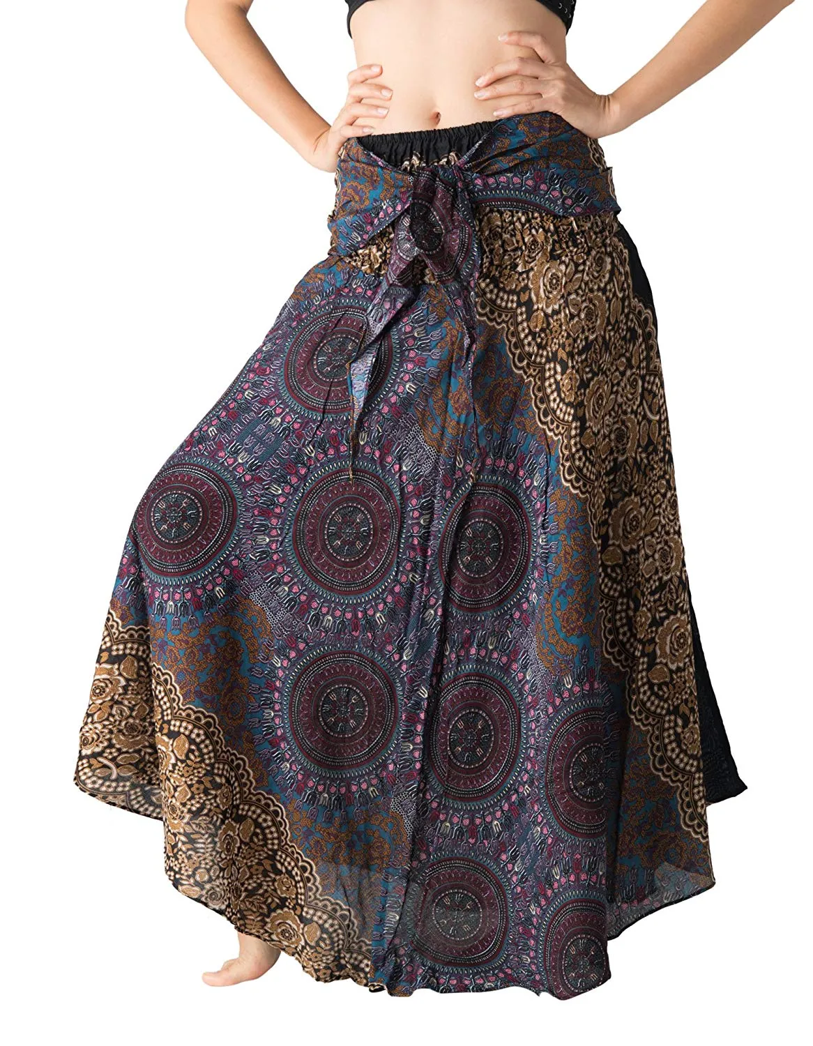 Bangkokpants Women's Long Hippie Bohemian Skirt Gypsy Dress Boho Clothes Flowers One Size Fits Asymmetric Hem Design