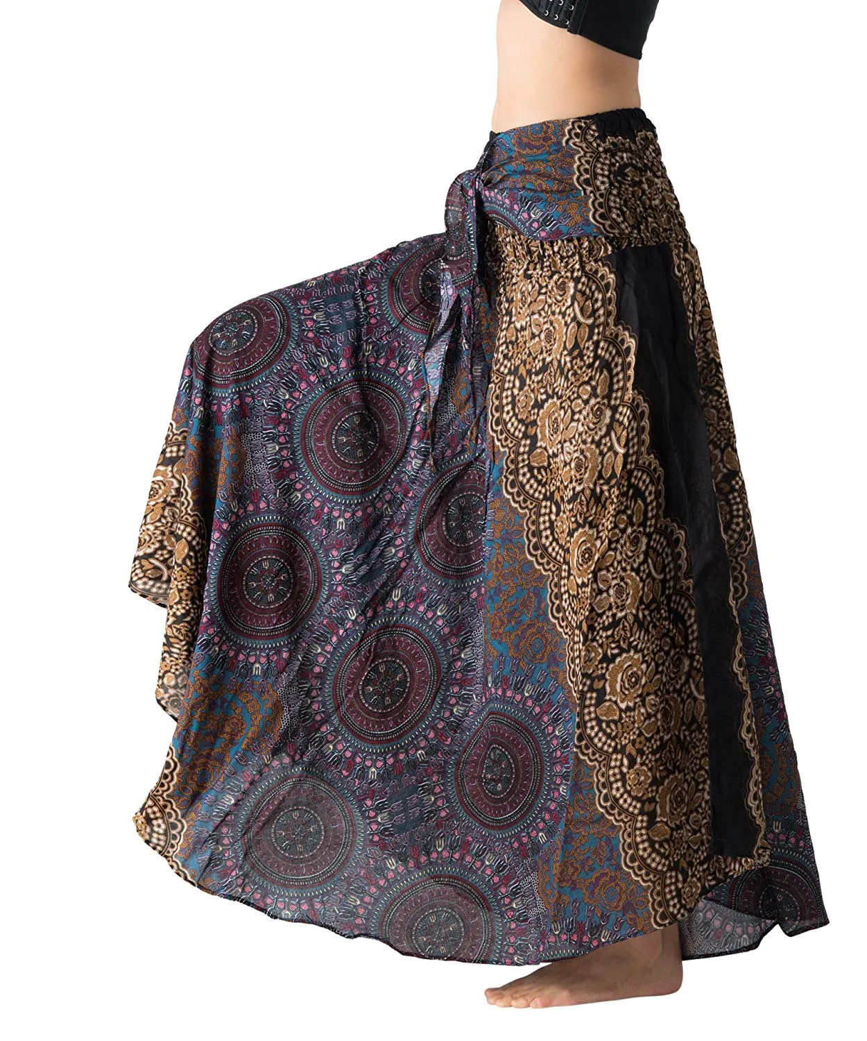 Bangkokpants Women's Long Hippie Bohemian Skirt Gypsy Dress Boho Clothes Flowers One Size Fits Asymmetric Hem Design