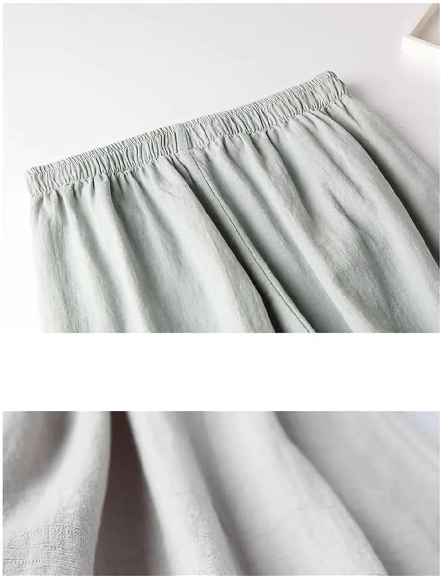 Bciopll 2025 Summer Women Thin Casual Pants Ladies Cotton Linen Pantalons Retro Embroidery Wide Leg Trousers