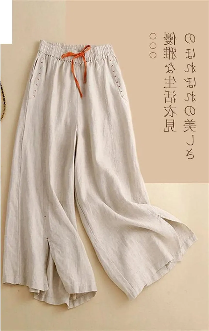 Bciopll Women 2025 Summer Solid Casual Pants Cotton Linen Wide-Leg Pant Ladies High Waist Loose Trousers