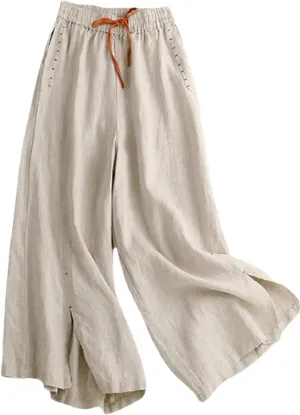 Bciopll Women 2025 Summer Solid Casual Pants Cotton Linen Wide-Leg Pant Ladies High Waist Loose Trousers
