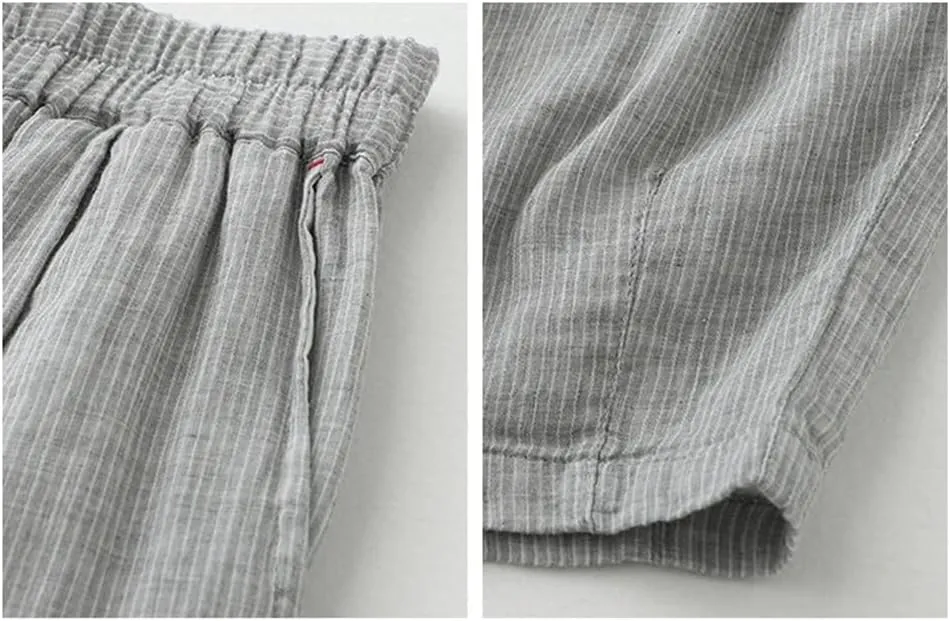 Bciopll Women Casual Harem Striped Pants Summer Cotton Linen Trousers Calf-Length Wide Legs Pants