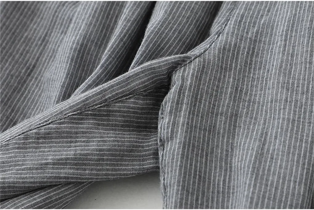 Bciopll Women Casual Harem Striped Pants Summer Cotton Linen Trousers Calf-Length Wide Legs Pants