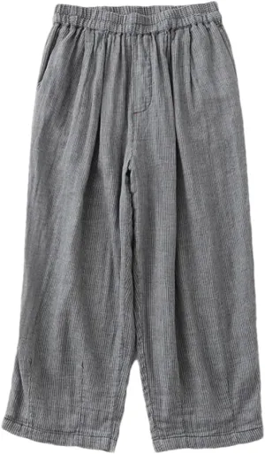 Bciopll Women Casual Harem Striped Pants Summer Cotton Linen Trousers Calf-Length Wide Legs Pants