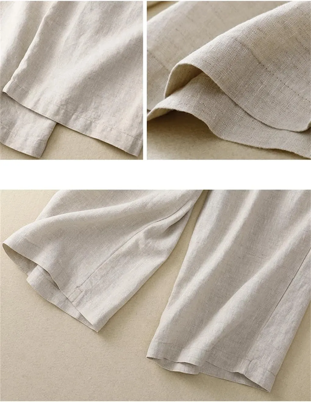 Bciopll Women Vitnage Cotton Linen Calf-Length Casual Pants Drawstring Elastic Waist Wide Legs Trousers Summer