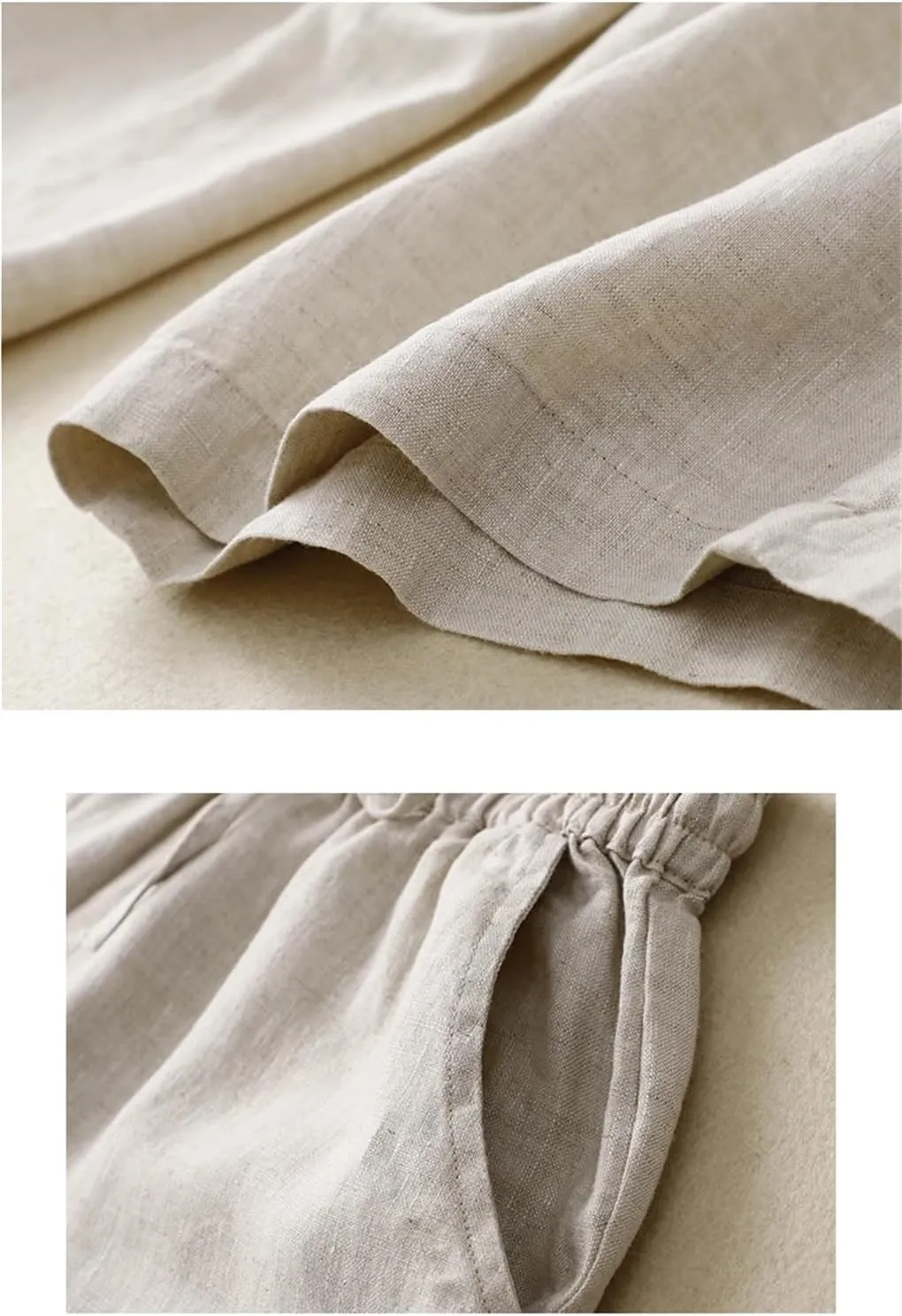 Bciopll Women Vitnage Cotton Linen Calf-Length Casual Pants Drawstring Elastic Waist Wide Legs Trousers Summer