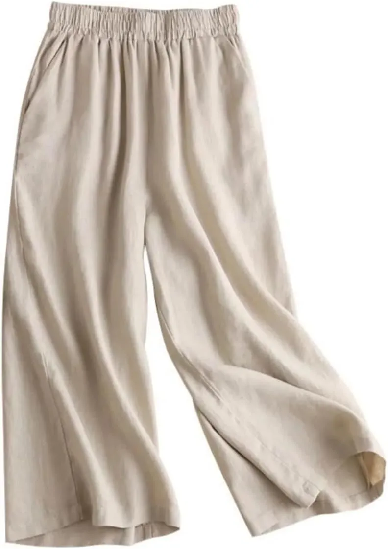 Bciopll Women's 2025 Summer Wide Leg Pants Ladies High Waist Linen Casual Trousers Embroidery Pants