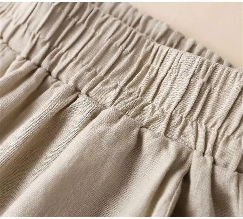 Bciopll Women's 2025 Summer Wide Leg Pants Ladies High Waist Linen Casual Trousers Embroidery Pants