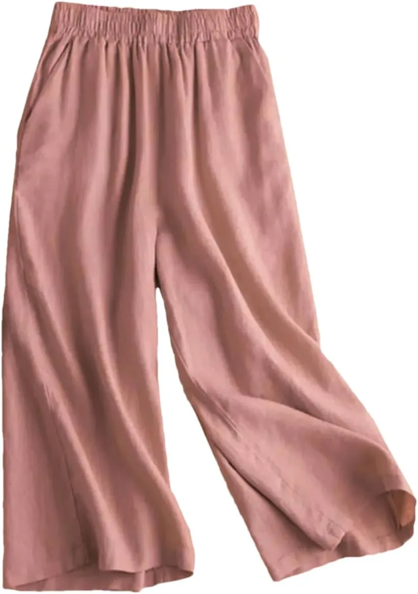 Bciopll Women's 2025 Summer Wide Leg Pants Ladies High Waist Linen Casual Trousers Embroidery Pants