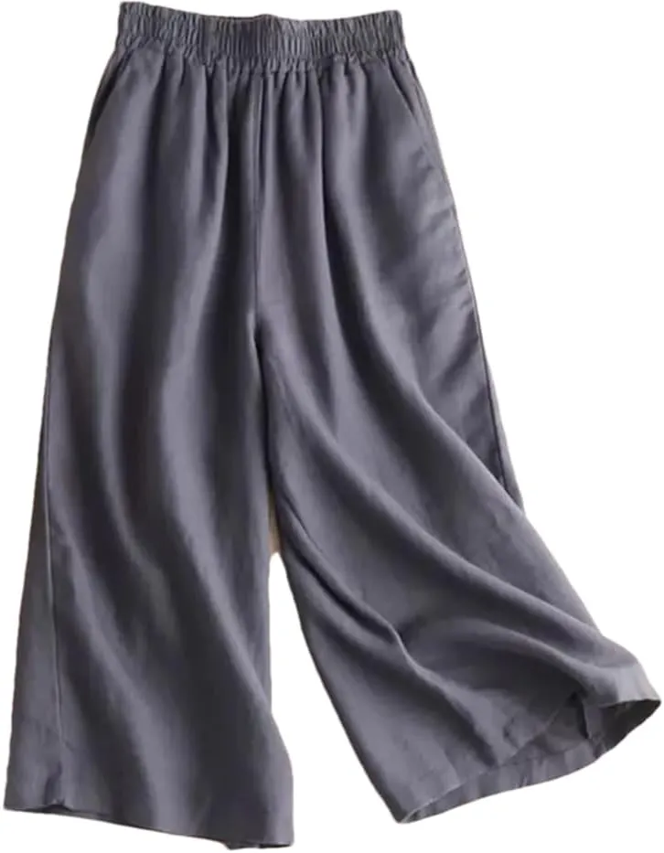 Bciopll Women's 2025 Summer Wide Leg Pants Ladies High Waist Linen Casual Trousers Embroidery Pants