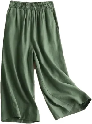 Bciopll Women's 2025 Summer Wide Leg Pants Ladies High Waist Linen Casual Trousers Embroidery Pants