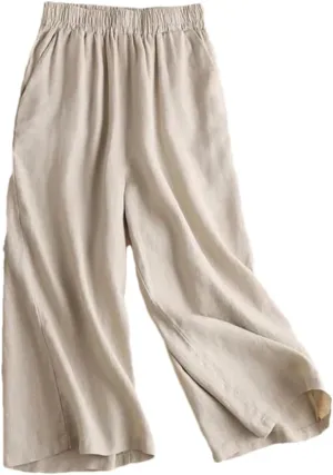 Bciopll Women's 2025 Summer Wide Leg Pants Ladies High Waist Linen Casual Trousers Embroidery Pants