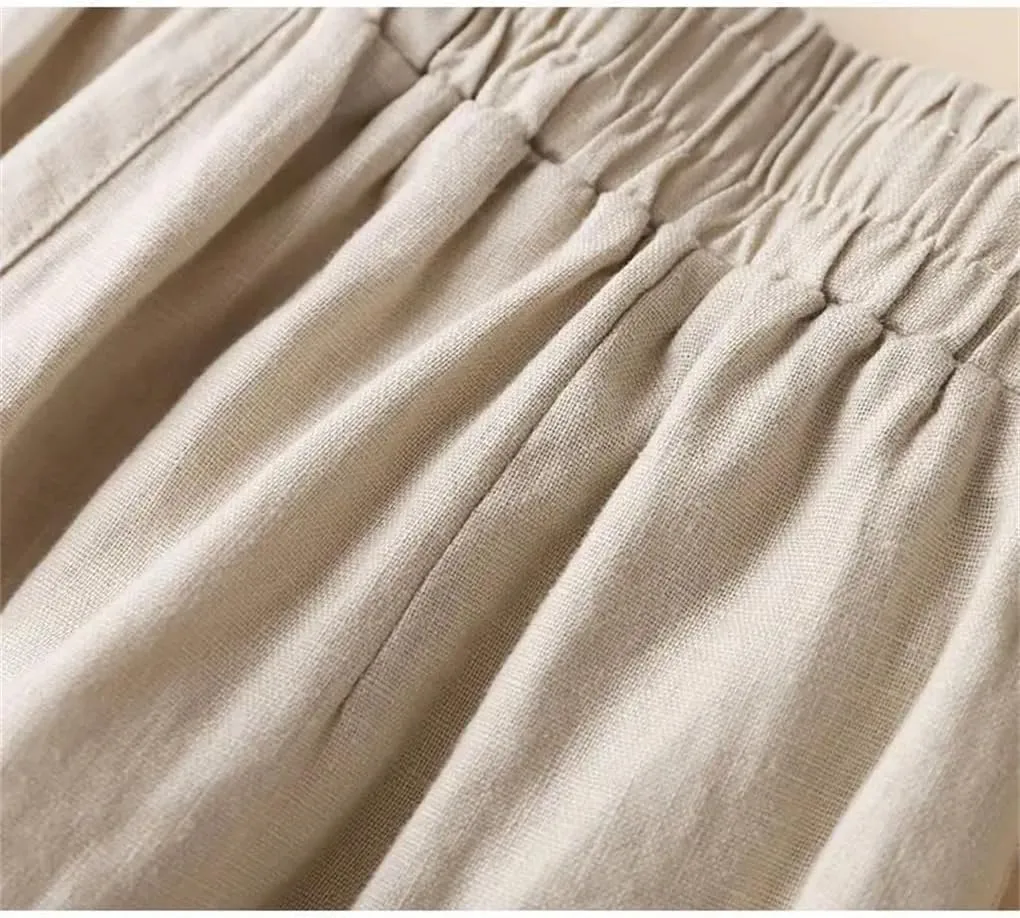 Bciopll Women's 2025 Summer Wide Leg Pants Ladies High Waist Linen Casual Trousers Embroidery Pants