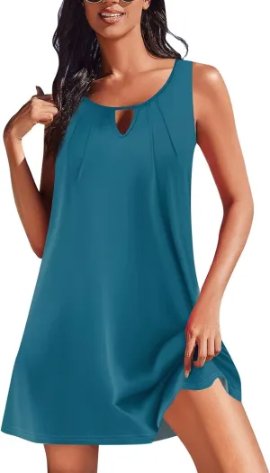 Beach Dresses for Women 2025 Vacation,Spring Summer Sleeveless Scoop Neck Mini Dresses Casual Hawaiian Sundress