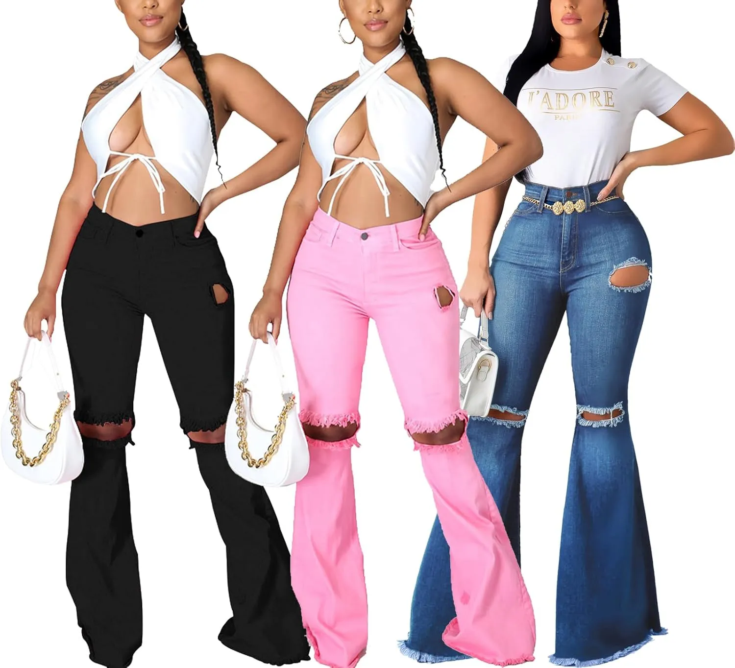 Bell Bottom Jeans for Women Skinny Flared Jeans Elastic High Waisted Vintage 70s Classic Stretchy Wide Leg Denim Pants