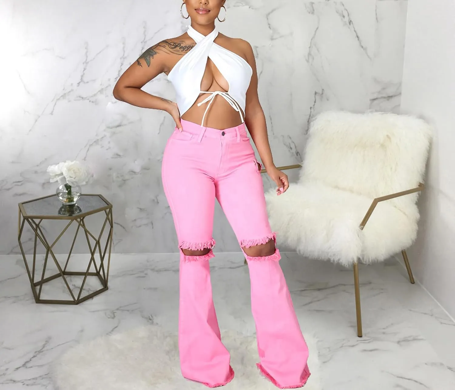 Bell Bottom Jeans for Women Skinny Flared Jeans Elastic High Waisted Vintage 70s Classic Stretchy Wide Leg Denim Pants