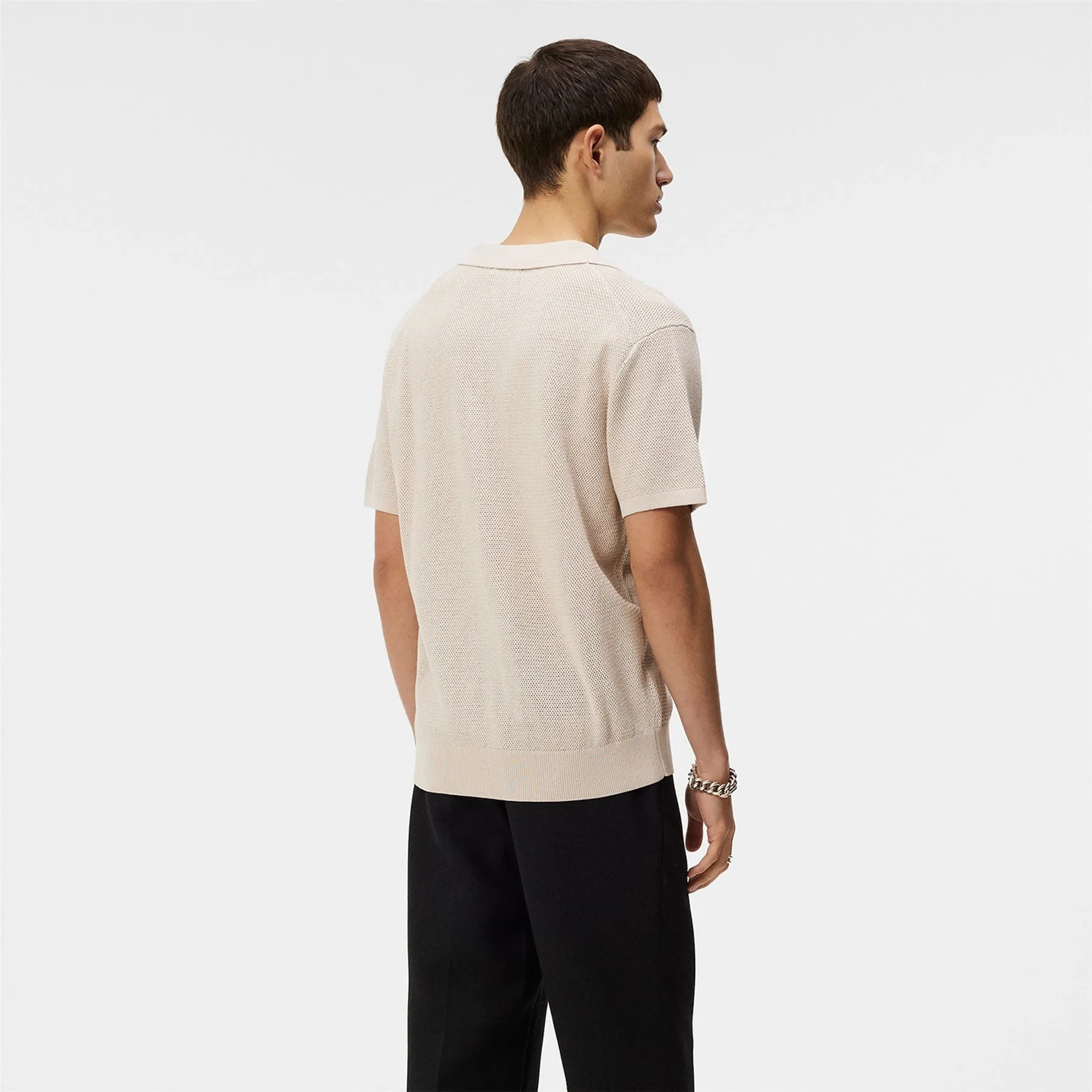 Ben Slim Fit Open Collar Silk Polo Moonbeam - SS24