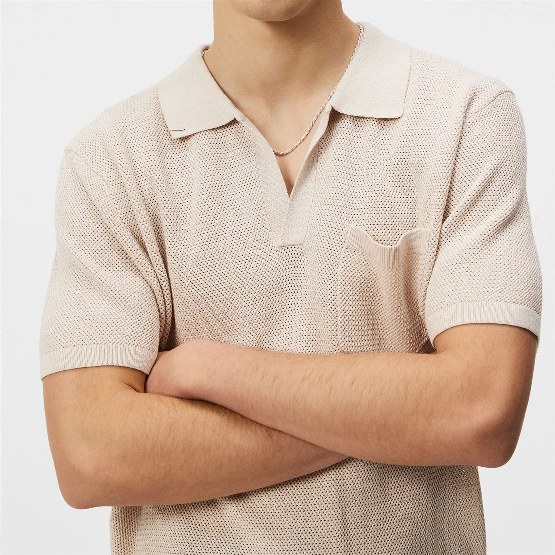 Ben Slim Fit Open Collar Silk Polo Moonbeam - SS24