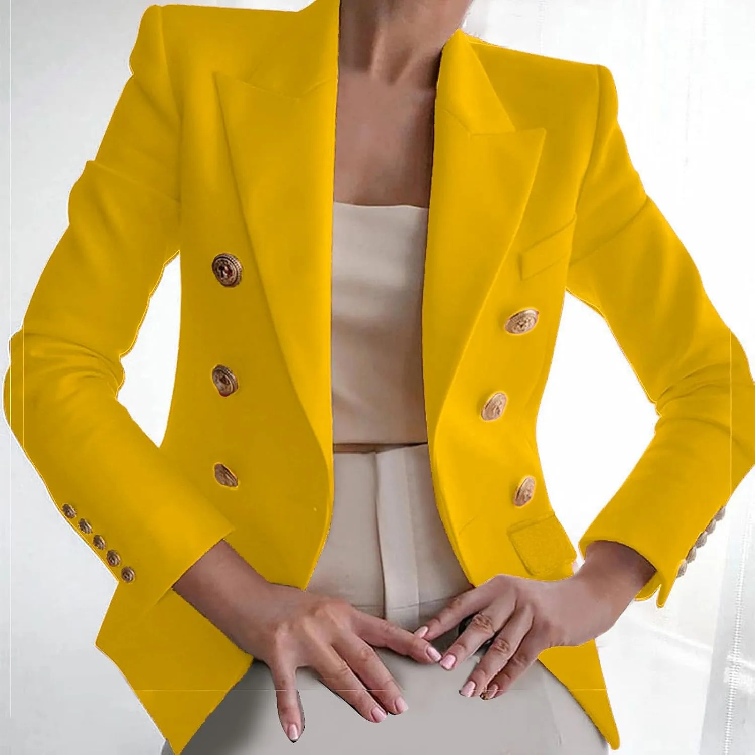 Blazers for Women Business Casual Long Sleeve Fitted Blazer Double Breasted Blazer Work Office Jacket Elegant Blazers